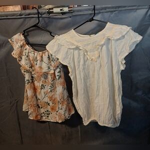 2 Piece Floral and White Ruffle Top Set